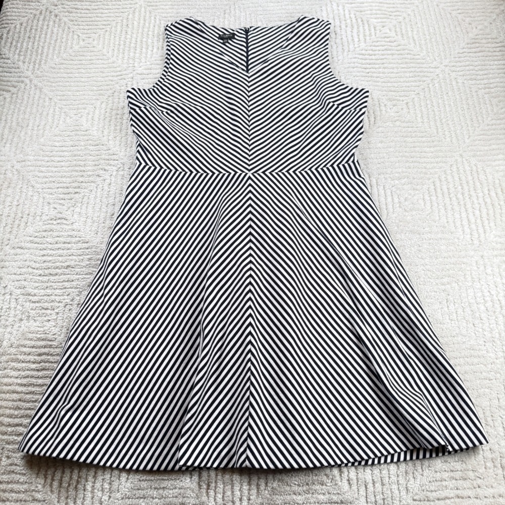 Talbots Fit Flare Dress Womens XLP Striped Sleeveless Chevron Preppy Nautical
